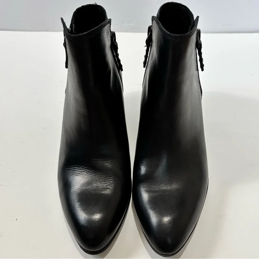 FRYE Judith Black Leather Double Zip Block Heel Pointed Toe Western Cowgirl Boot